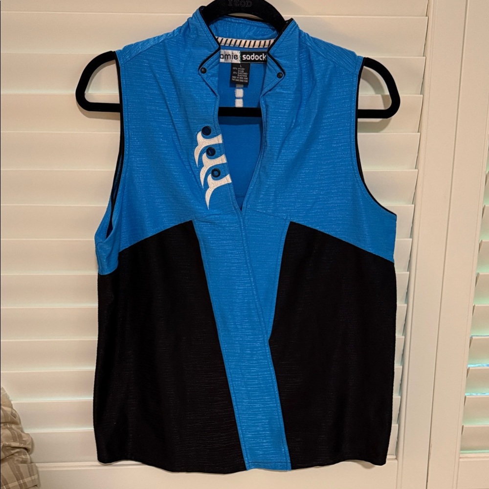 Jamie Sadock blue and black sleeveless golf top blouse